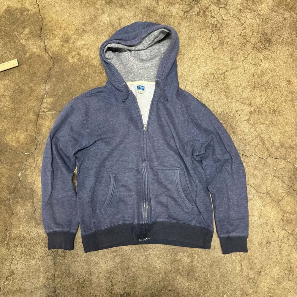 J.Crew Double Brushed Fleece Full Zip Hoodie Size L Blue Gray Heather